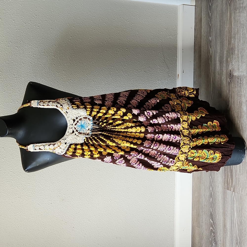 Free People Rope Racer Back Batik Mini Dress Size S